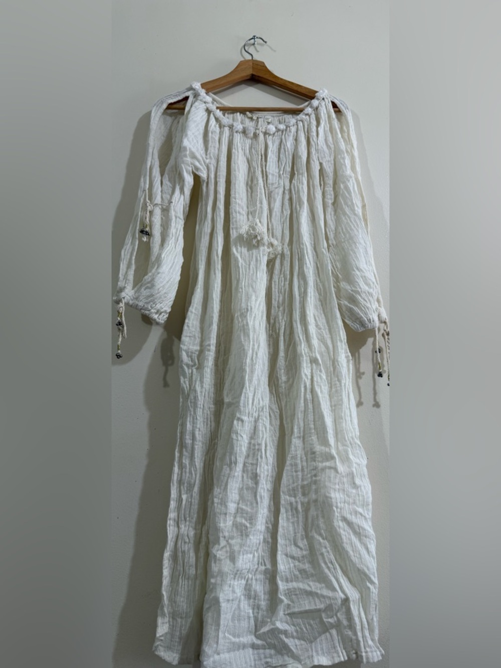 Blue Long Peasant Maxi Dress with Tassel Ties